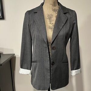 Compos’d Gray pin striped Blazer Jacket with rolled striped cuff size 4